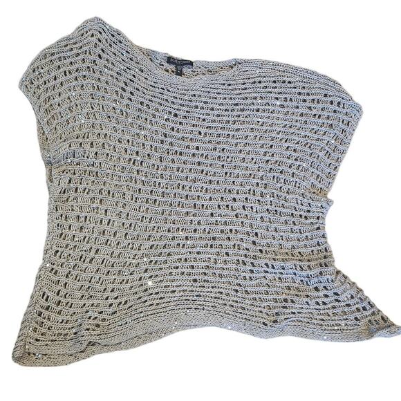 Eileen Fisher Petite Gray Silver Sequin Loose Knit Sleeveless Sweater PL Large - Picture 1 of 6
